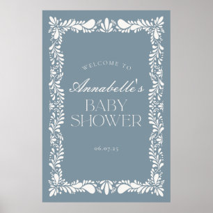 Dusty Blue Talavera Fiesta Baby Dusche Willkommen Poster