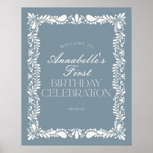 Dusty Blue Talavera Fiesta Birthday Willkommen Poster