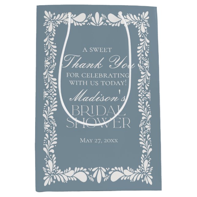 Dusty Blue Talavera Fiesta Brautparty Gevor Mittlere Geschenktüte (Vorderseite)