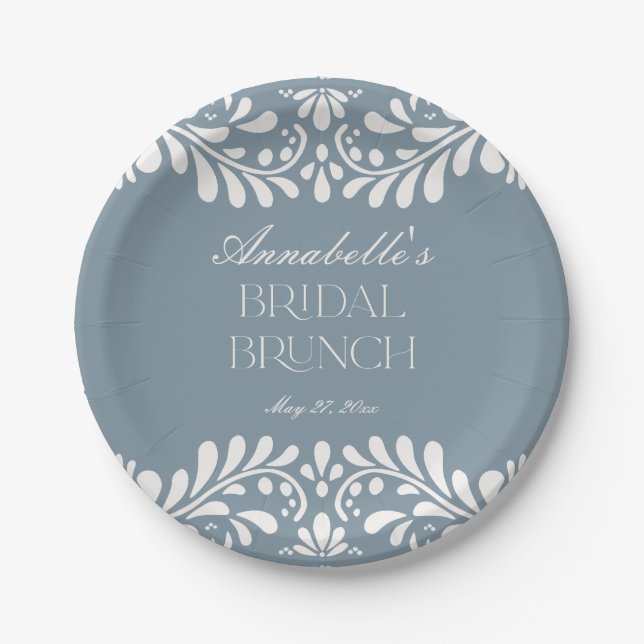 Dusty Blue Talavera Spanish Fiesta Brautparty Pappteller (Vorderseite)