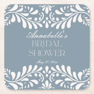 Dusty Blue Talavera Spanish Fiesta Brautparty Rechteckiger Pappuntersetzer