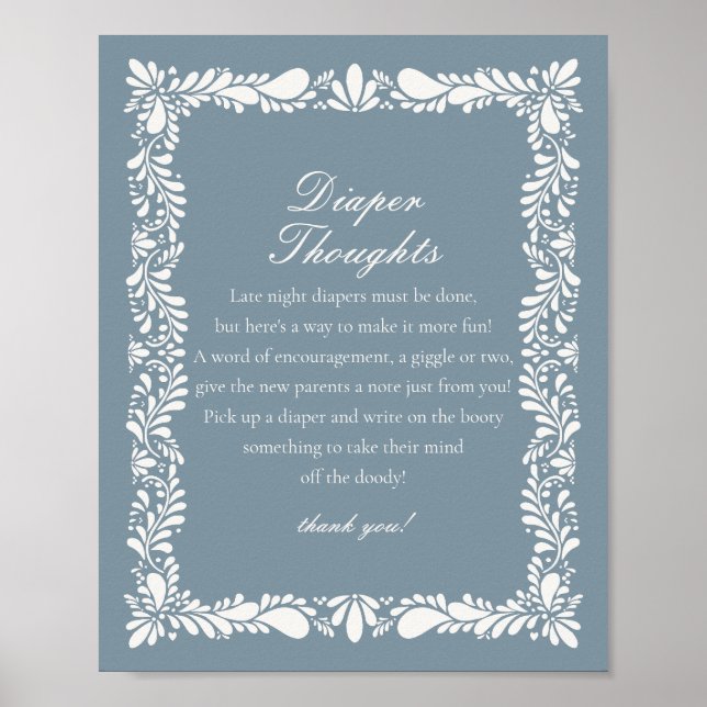 Dusty Blue Talavera Tile Diaper Gedanken Dusche Poster (Vorne)