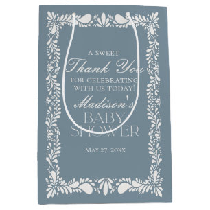 Dusty Blue Talavera Tile Fiesta Baby Shower Gefall Mittlere Geschenktüte
