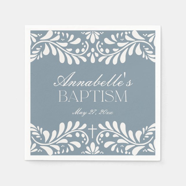 Dusty Blue Talavera Tile Fiesta Boy Baptisse Serviette (Vorderseite)