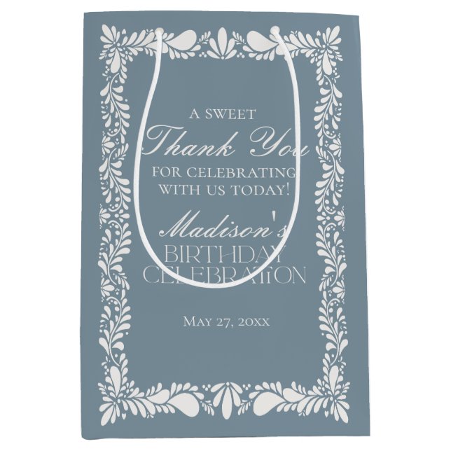 Dusty Blue Talavera Tile Fiesta Geburtstagsfavorit Mittlere Geschenktüte (Vorderseite)