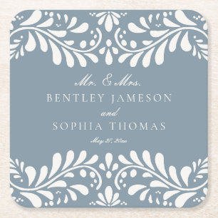 Dusty Blue Talavera Tile Spanish Fiesta Wedding Rechteckiger Pappuntersetzer