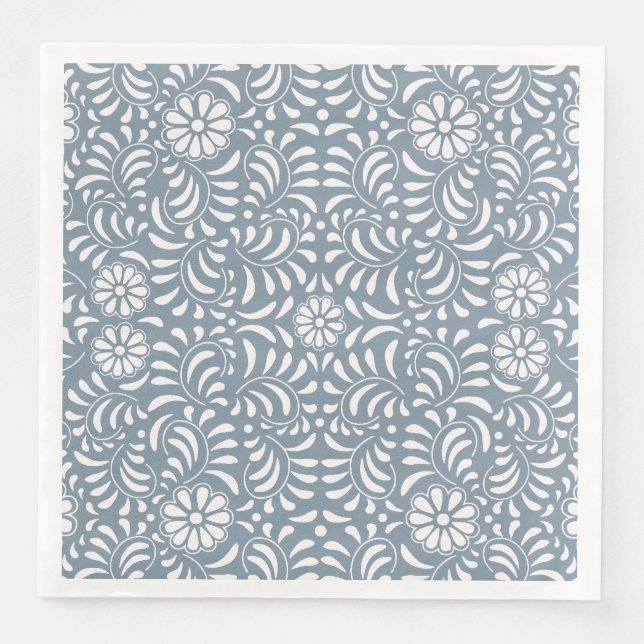 Dusty Blue Talavera Tile Spanish Style Fiesta Serviette (Vorderseite)