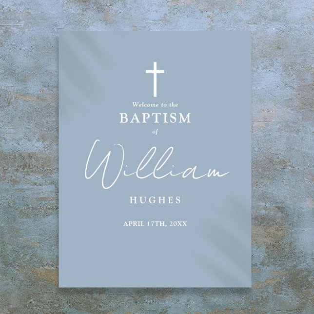 Dusty Blue Taufe Christening Willkommenszeichen Poster (Dusty Blue Baptism Christening Welcome Sign)