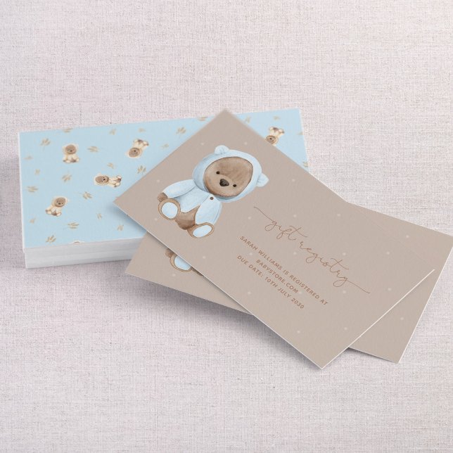 Dusty Blue Teddy Bear Baby Shower Registriernummer Visitenkarte (Von Creator hochgeladen)
