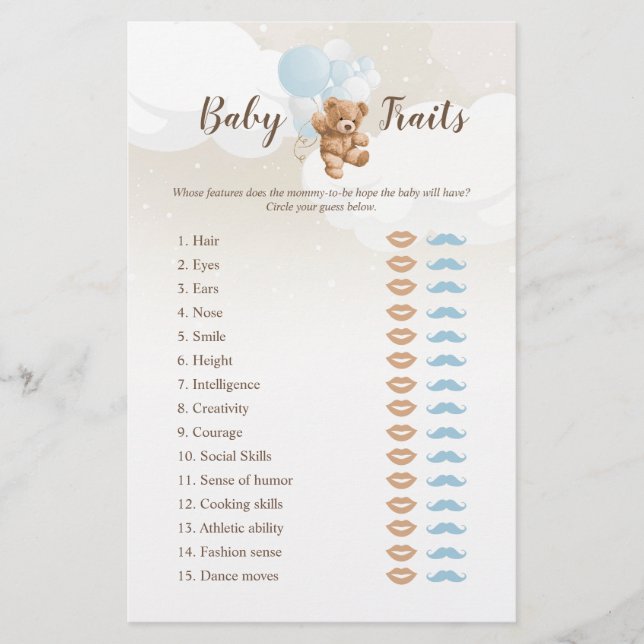 Dusty Blue Teddy Bear Baby Tracks Game Flyer (Vorne)