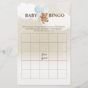 Dusty Blue Teddy Bear BINGO Baby Showspiele Flyer