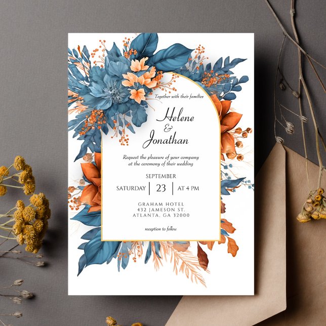 Dusty Blue Terracotta auf dem Boho Parco Tassino Einladung (Dusty Blue Terracotta Boho Floral Elegant Wedding Invitation)