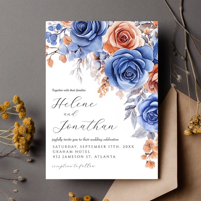 Dusty Blue Terracotta auf dem Monte Tamaro Einladung (Dusty Blue Terracotta Rust Garden Elegant Wedding Invitation)