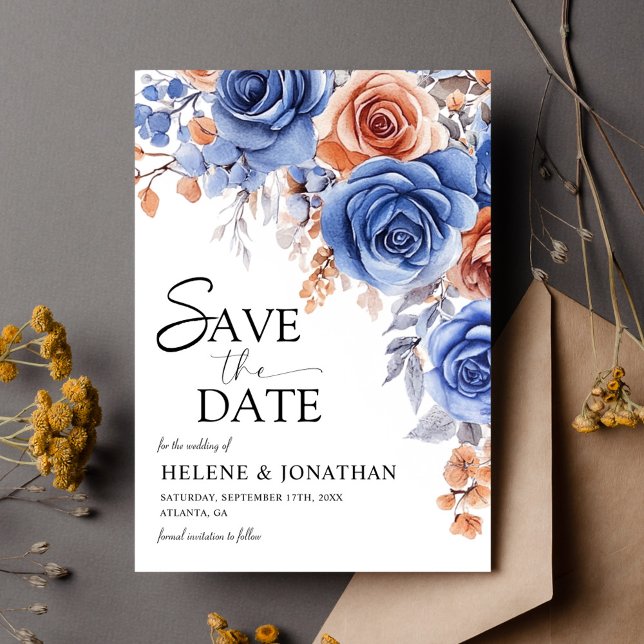Dusty Blue Terracotta auf dem Monte Tamaro Save The Date (Dusty Blue Terracotta Rust Garden Elegant Wedding Save The Date)