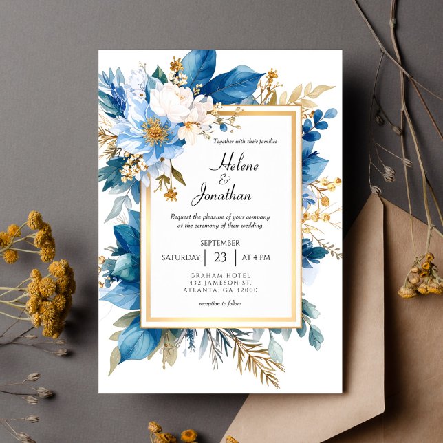Dusty Blue Terracotta Boho Chic Elegant Wedding Einladung (Dusty Blue Terracotta Boho Chic Elegant Wedding Invitation)