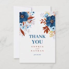 Dusty Blue & Terracotta Floral Wedding Vielen Dank Dankeskarte