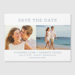 Dusty Blue Text 2 Foto Wedding Save the Date Magneteinladung