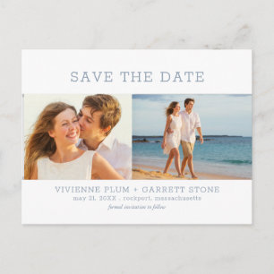 Dusty Blue Text 3 Foto Wedding Save the Date Ankündigungspostkarte