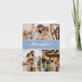 Dusty Blue Thankful Wedding Foto Collage Dankeskarte