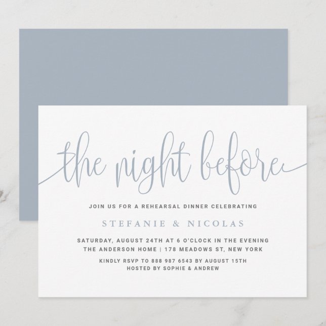 Dusty Blue The Night Before Probe Dinner Einladung (Vorne/Hinten)