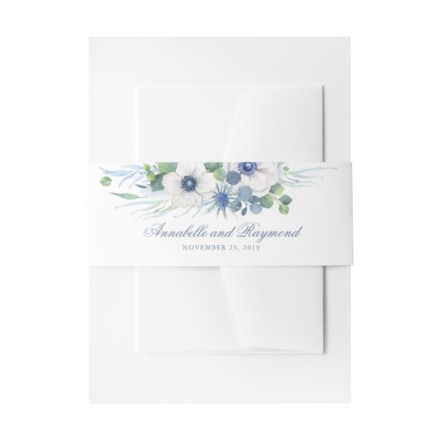 Dusty Blue Thistle und Anemone Floral Wedding Einladungsbanderole (Vorderseite Beispiel)