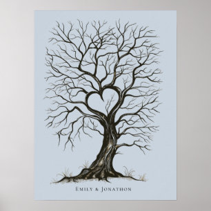 Dusty Blue Thumb Print Tree Wedding Gästebuch