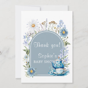 Dusty Blue Time for Tea Boho Garden Baby Show Dankeskarte