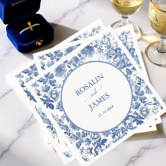 Dusty Blue Toile Floral Personalized Wedding Serviette