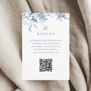 Dusty Blue Toile French Floral Wedding Details QR Begleitkarte