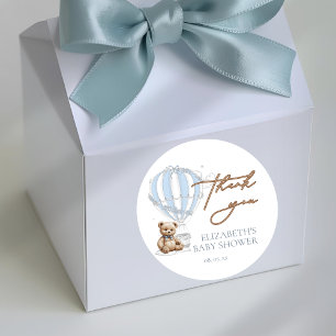 Dusty Blue Toile Hot Air Ballon Bär Vielen Dank Runder Aufkleber