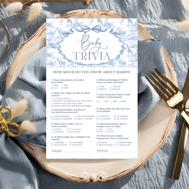 Dusty Blue Toile Safari Animals Baby Trivia Game (Von Creator hochgeladen)