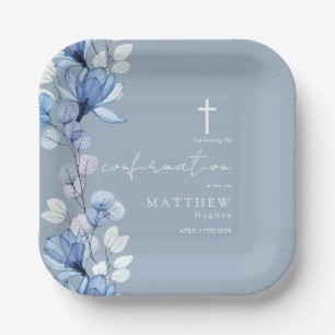 Dusty Blue Transparent Floral Confirmation Pappteller