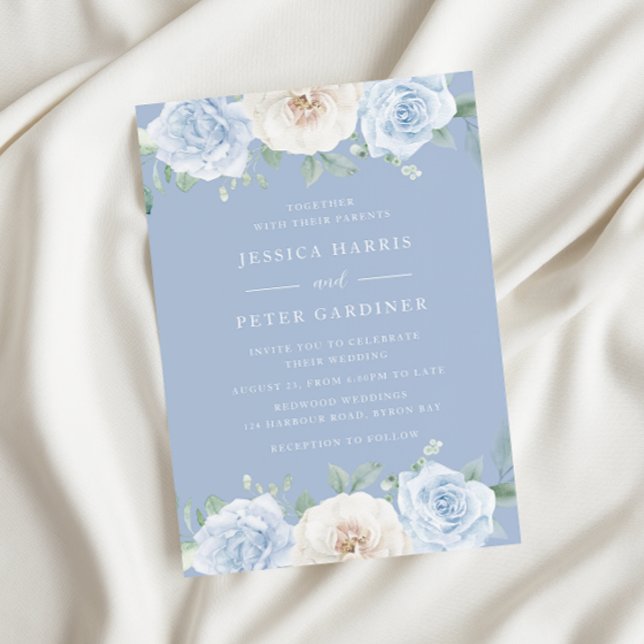 Dusty Blue Trending Floral Spring Wedding Einladung (Von Creator hochgeladen)