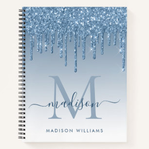 Dusty Blue Tropfens Glitzer Sparkle Monogram Scrip Notizbuch