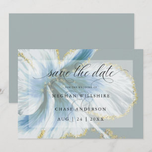 Dusty Blue Tropical Blume Aquarell Rett Dat Save The Date