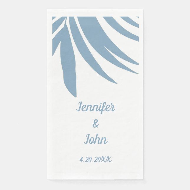 Dusty Blue Tropical Palm Leaf Beach Hochzeit Serviette (Vorderseite)