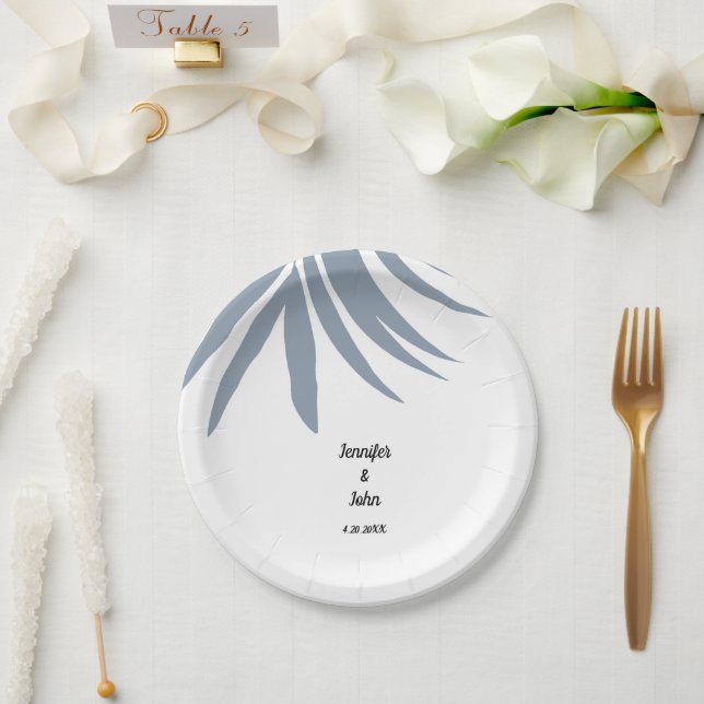 Dusty Blue Tropical Palm Leaf Elegante Coole Hochz Pappteller (Hochzeit)