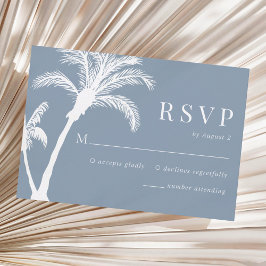 Dusty Blue Tropical Palm Tree Beach Hochzeit RSVP Karte