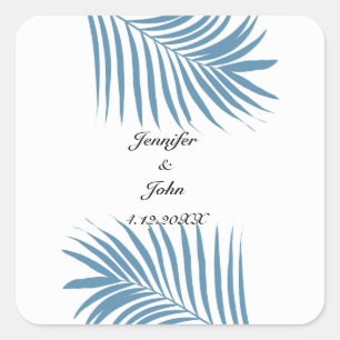 Dusty Blue Tropical Palm Tree Blätter Hochzeiten N Quadratischer Aufkleber