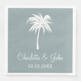 Dusty Blue Tropical Palm Tree Wedding Napkins Serviette