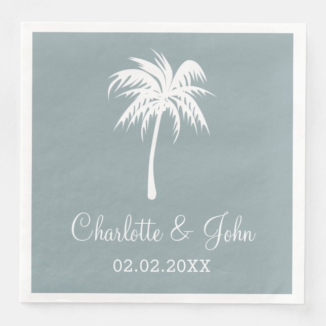 Dusty Blue Tropical Palm Tree Wedding Napkins Serviette (Vorderseite)