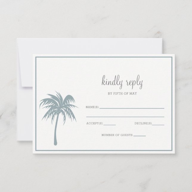 Dusty Blue Tropical Palm Tree Wedding rsvp (Vorderseite)