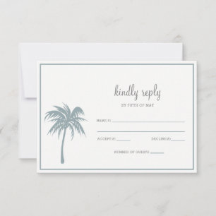 Dusty Blue Tropical Palm Tree Wedding rsvp Karte