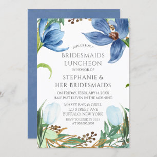 Dusty Blue Tulip Peony Bridesmaids Luncheon Einladung