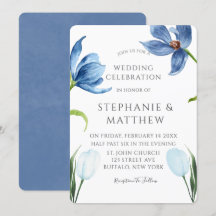 Dusty Blue Tulip Watercolor Peony Wedding