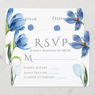 Dusty Blue Tulip Watercolor Peony Wedding RSVP Einladung