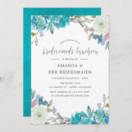 Dusty Blue & Turquoise Floral Bridesmaids Luncheon Einladung