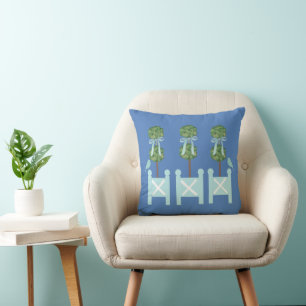 Dusty Blue Turquoise Topiary Bird Throw Kissen