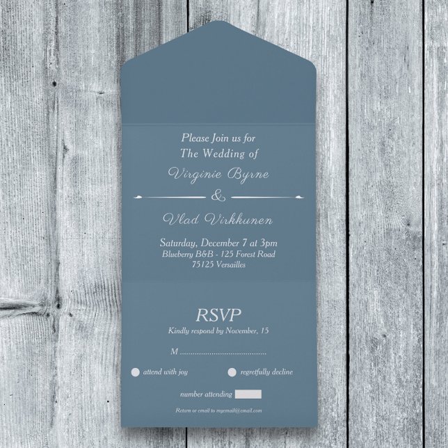 Dusty Blue UAWG Wedding in einer Einladung (Dusty Blue RSVP Wedding All In One Invitation)