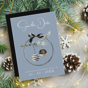 Dusty Blue und Black Christmas Baubles Save The Date